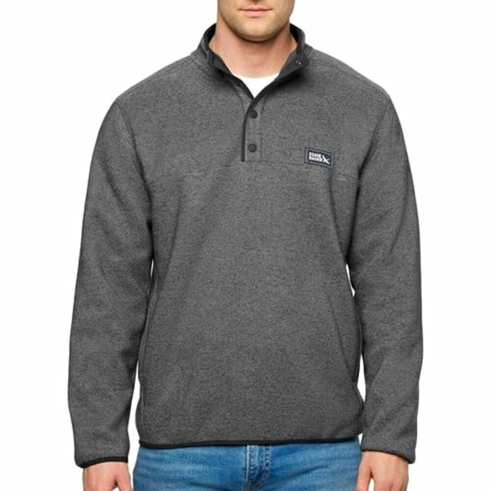 Eddie Bauer Men's Gray Fleece Quarter-Snap Mock Neck Pullover Sweater S Pockets